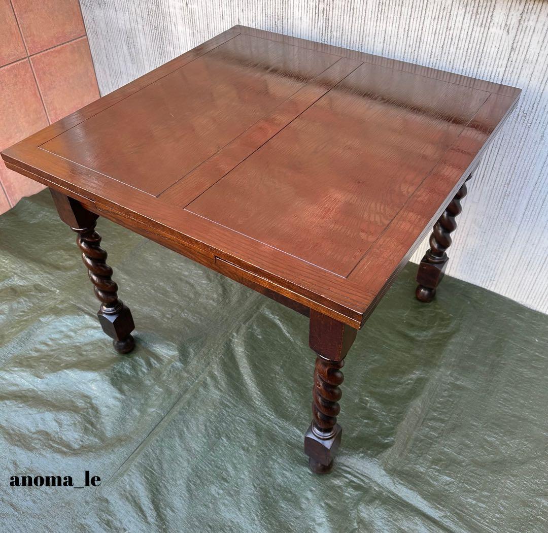 【ドローリーフテーブル】英国　伸長式　ツイストレッグ　アンティーク◎