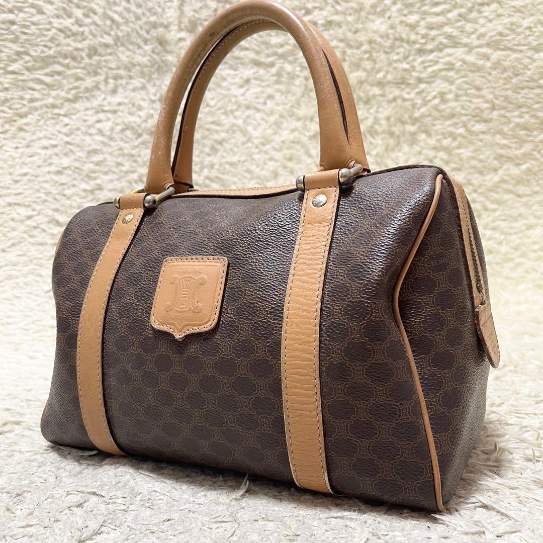 セリーヌ　ミニボストン　ハンドバッグ　レザー　PVC マカダム　ロゴ金具