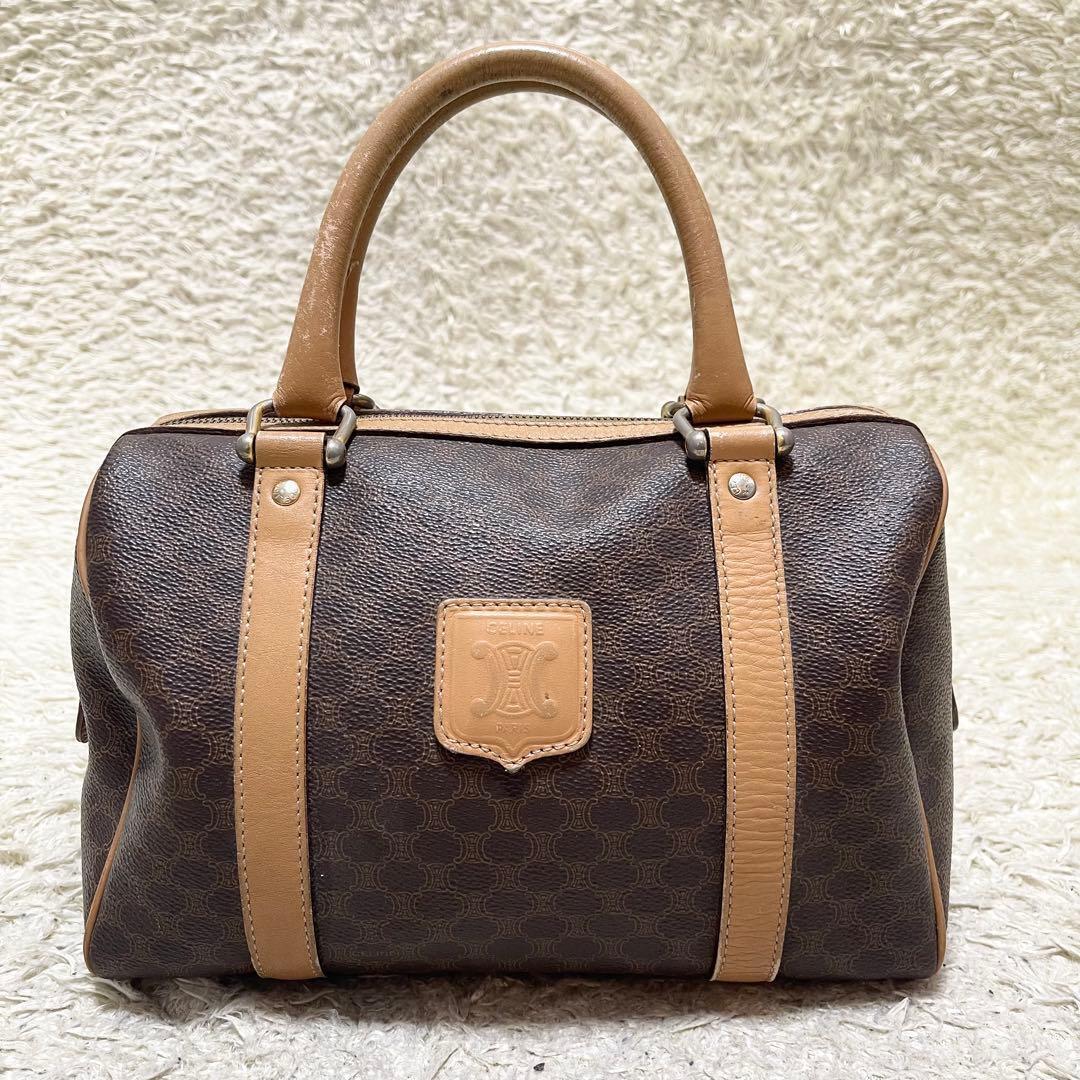 セリーヌ　ミニボストン　ハンドバッグ　レザー　PVC マカダム　ロゴ金具