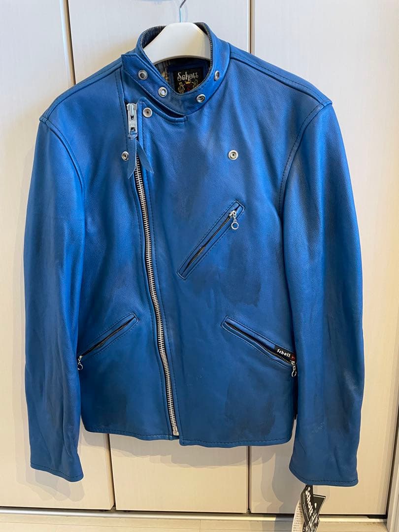 Schott ショットライダースジャケット ダブルブレストブルー　試着のみ