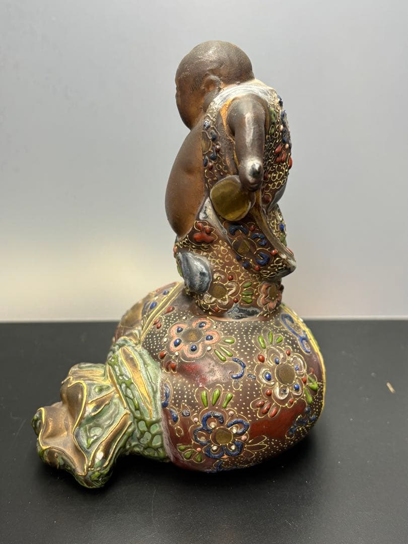 古九谷造 金襴手 金彩色絵細密絵付 布袋像 古陶磁製 薩摩焼 骨董品 古美術品