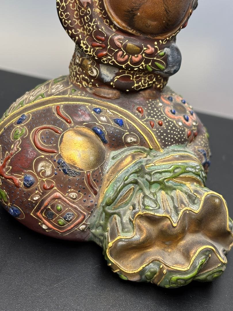 古九谷造 金襴手 金彩色絵細密絵付 布袋像 古陶磁製 薩摩焼 骨董品 古美術品