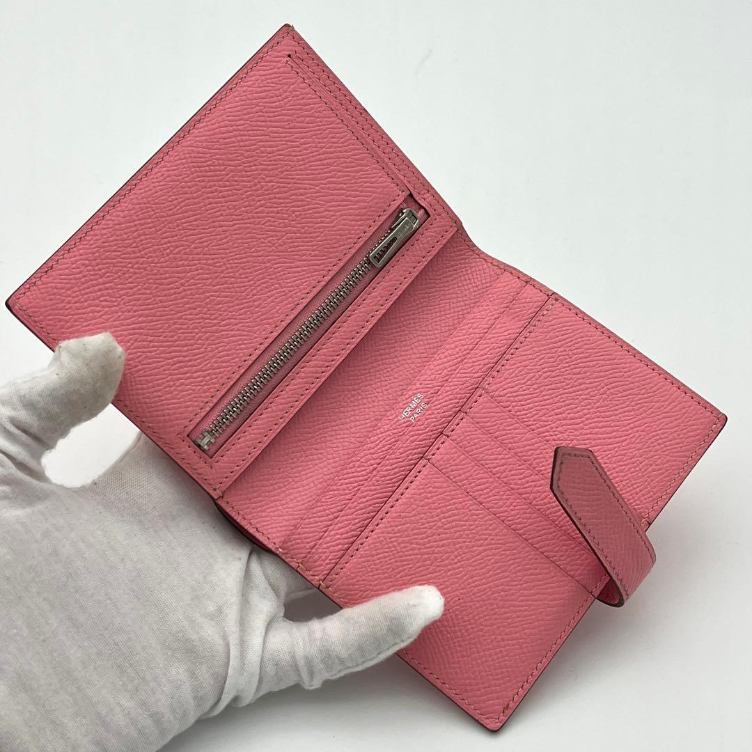 【鑑定済】エルメス ベアン コンパクト 折り財布 ローズコンフェッティ