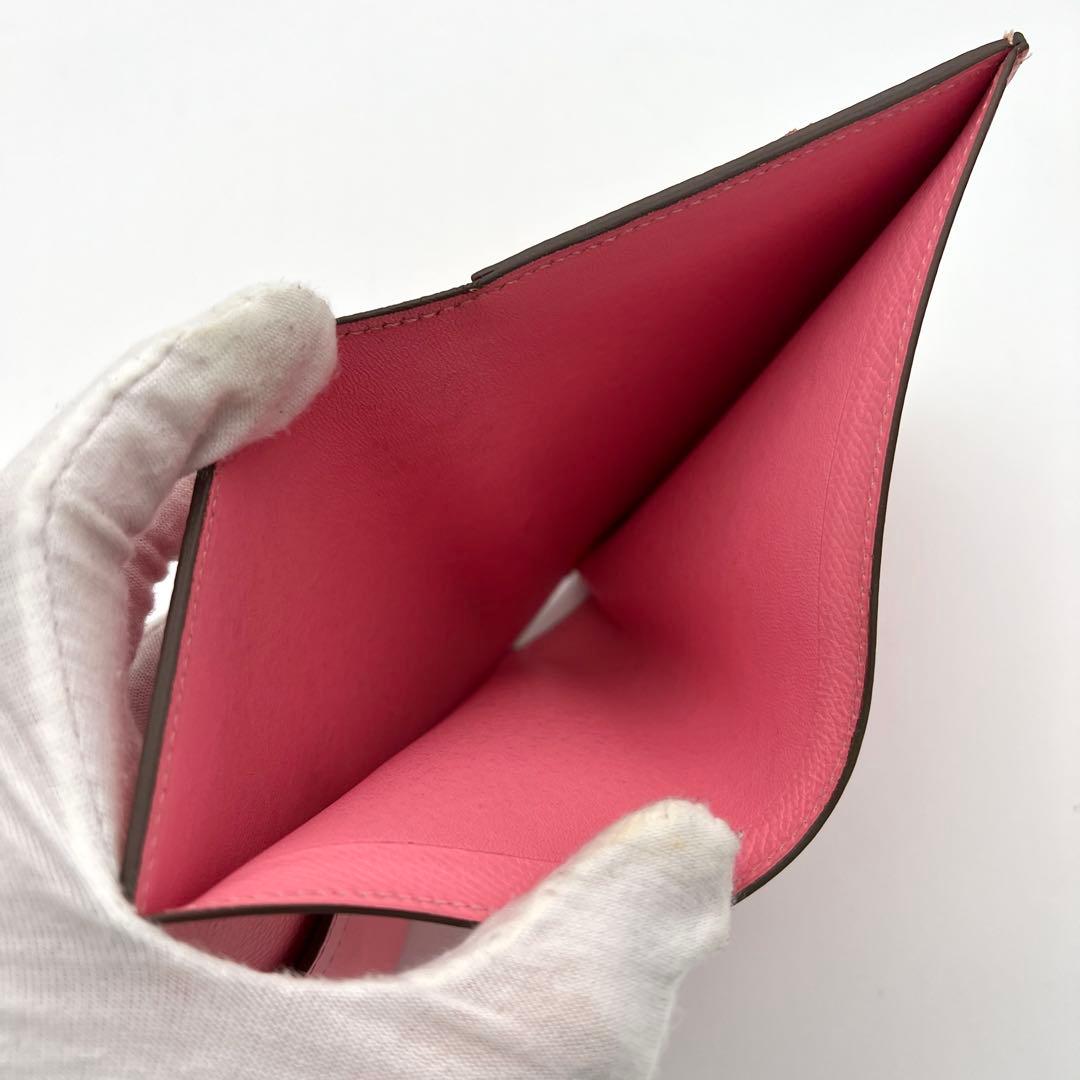 【鑑定済】エルメス ベアン コンパクト 折り財布 ローズコンフェッティ