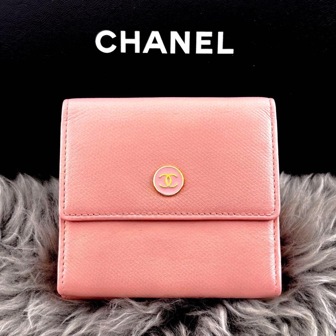 【美品✨】シャネル 財布 ココボタン Wホック 三つ折 ピンク