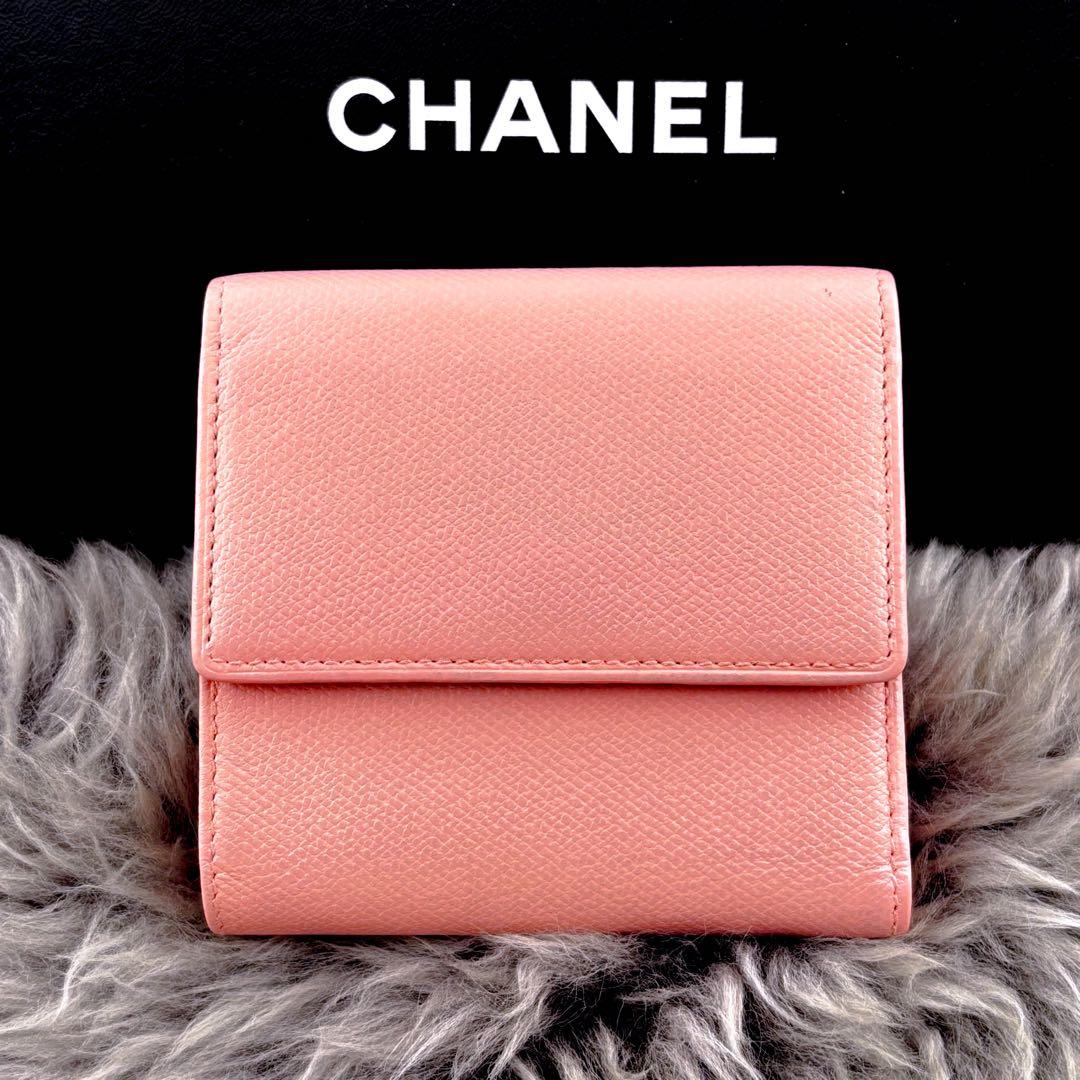 【美品✨】シャネル 財布 ココボタン Wホック 三つ折 ピンク
