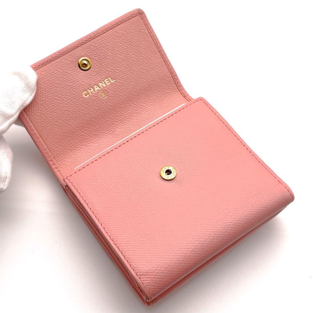 【美品✨】シャネル 財布 ココボタン Wホック 三つ折 ピンク