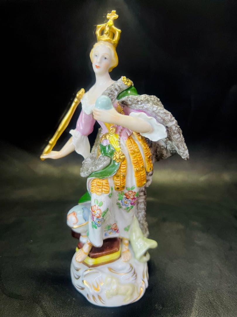 陶器製女性像 置物 ハープ付き