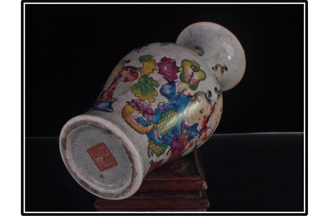 中国 清時代　在銘手描き花瓶 美術品　激安骨董品古美術 DE978B14-2