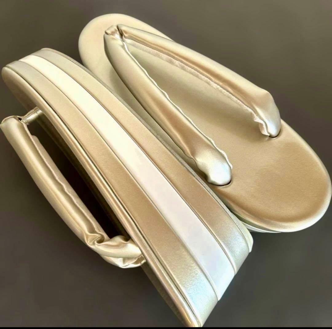 エナメル厚底草履バッグセット／シャンパンゴールド×ホワイト