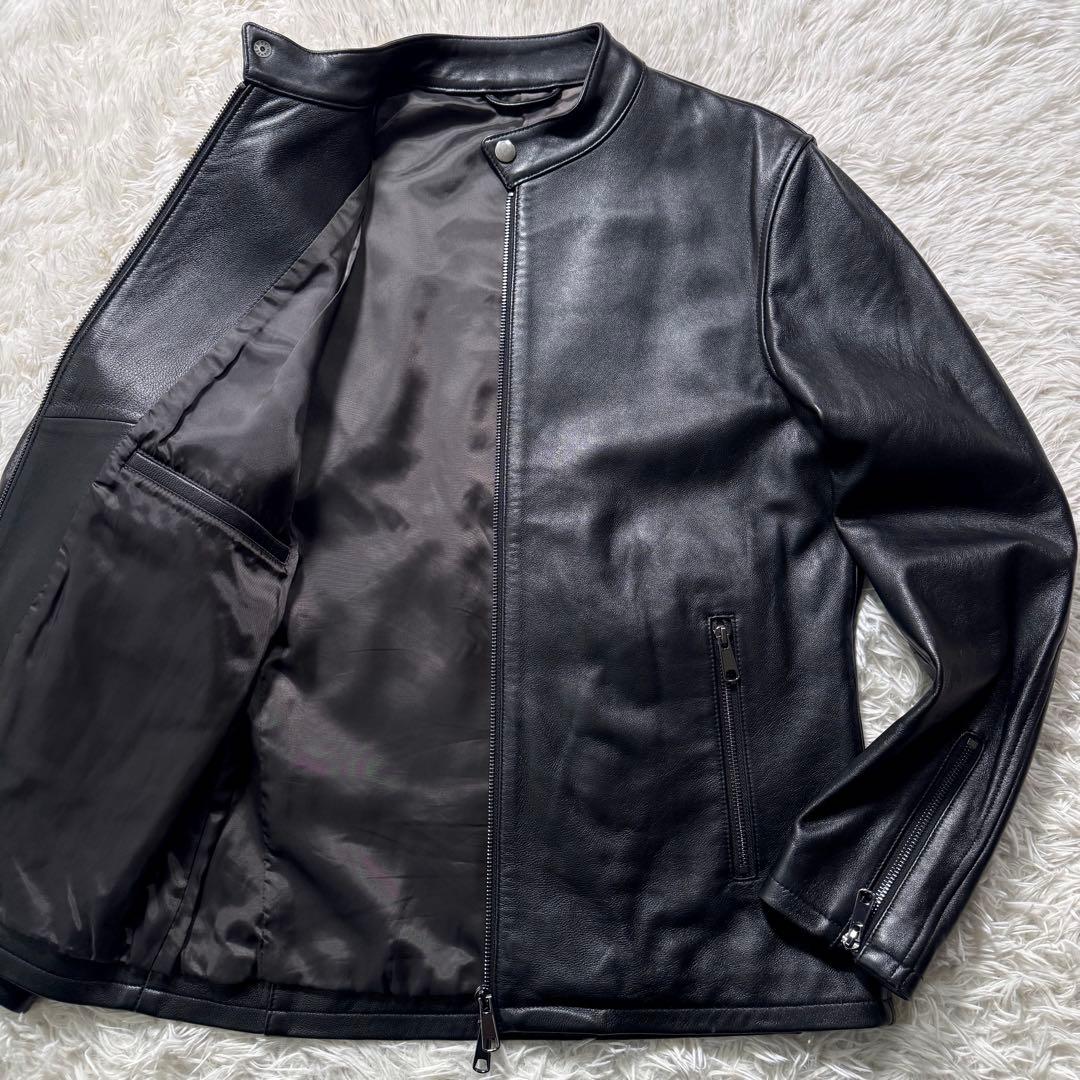 極美品✨エディフィス　ライダースジャケット　シングル　ダブルジップ　羊革　黒　L