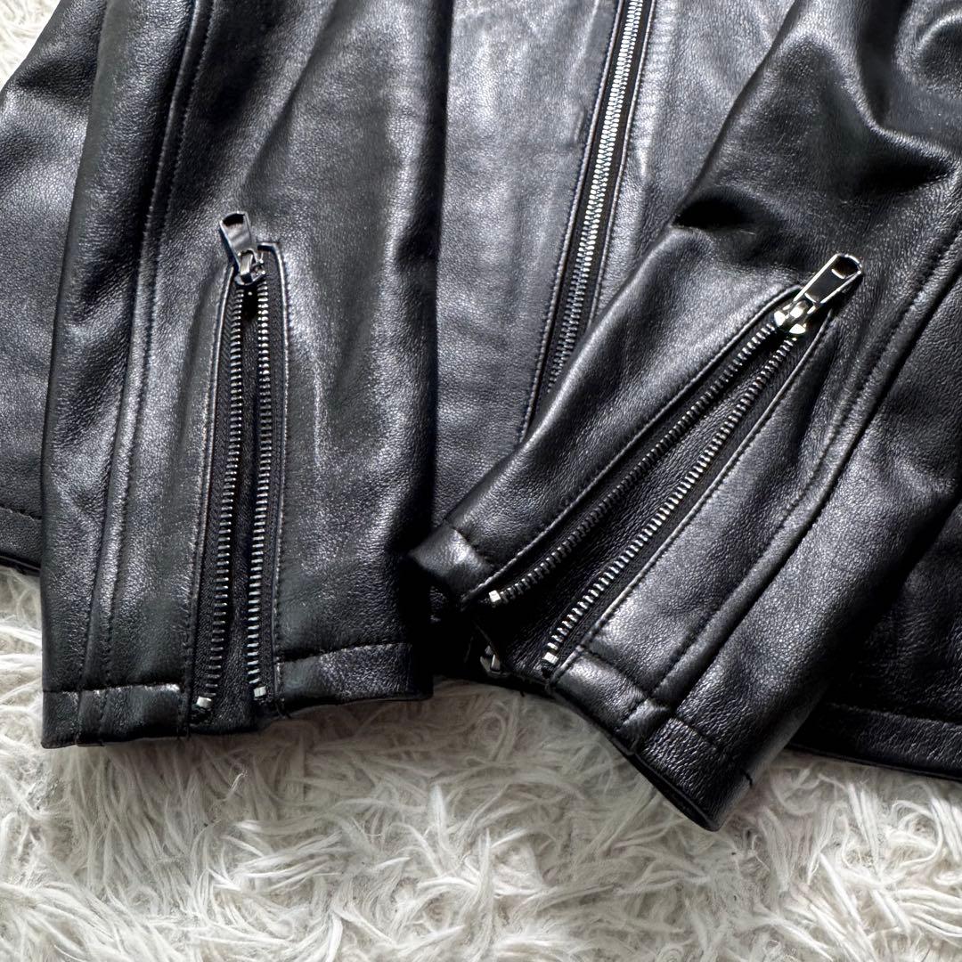 極美品✨エディフィス　ライダースジャケット　シングル　ダブルジップ　羊革　黒　L