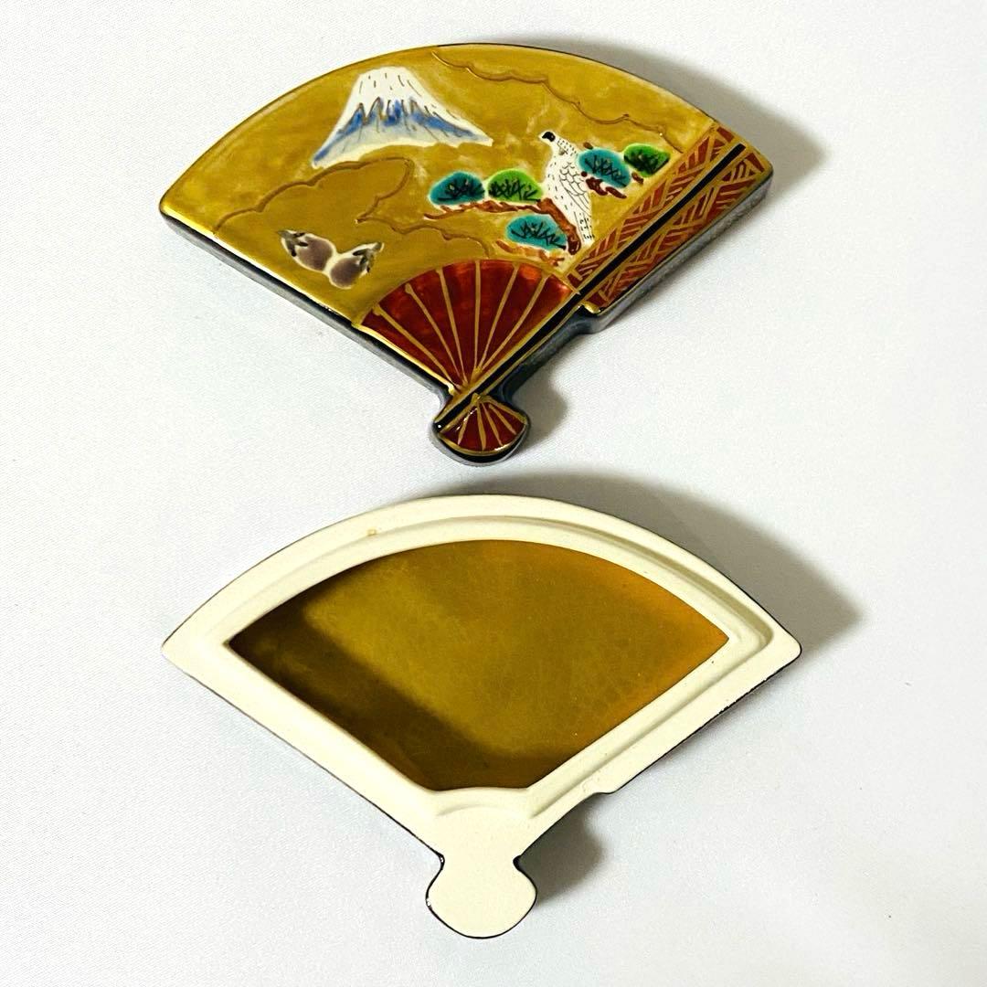 橋本城岳 造 色絵末広 香合 京焼 茶道 茶道具 陶器 小物入れ