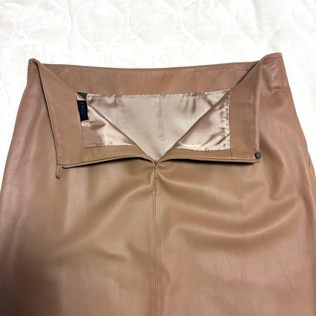 未使用✨LOEWE✨ロエベ ラムレザースカート 羊革 ベージュ　44