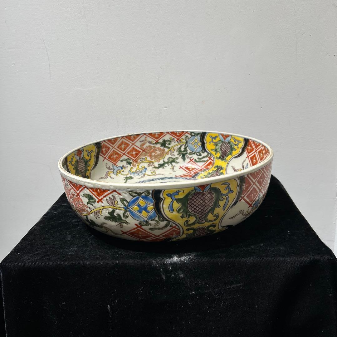 時代物骨董　古伊万里　豪華絢爛染錦金襴手・色絵大鉢　飾り鉢　幕末明治