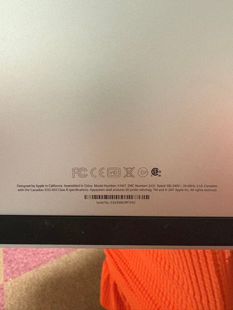 Apple Thunderbolt Display 27インチ A1407