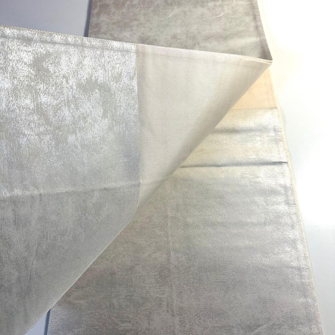 6k110 袋帯　絹　相良刺繍　白　銀色　青　黄色　花柄　和装　着物