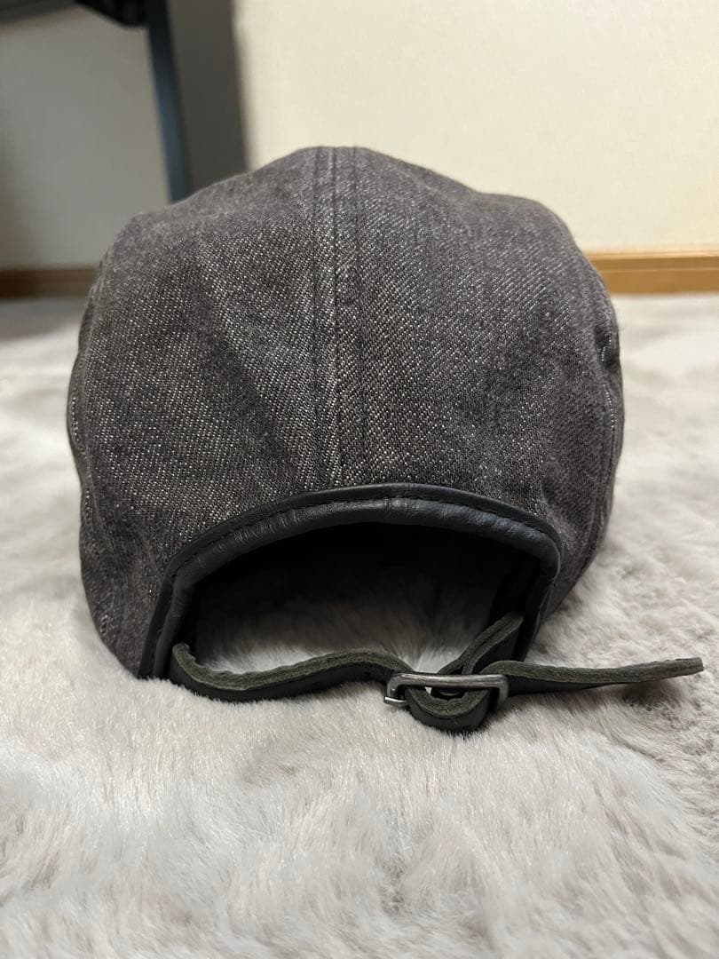 【美品】supreme ブラックデニムレザーキャップ