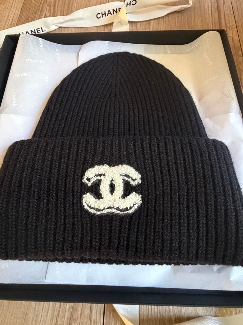 新品未使用 chanel25B 新作 本物 ココマーク ニット帽黒 最終お値下げ