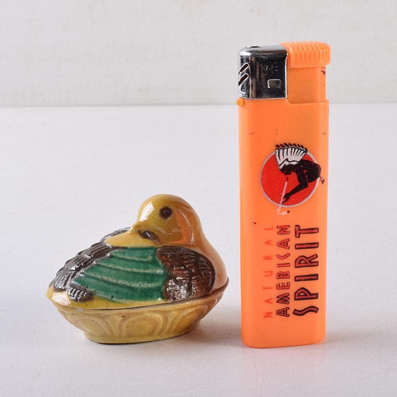 茶道具　平安竹泉造　黄交趾鳥　香合　共布共箱　V　R8622