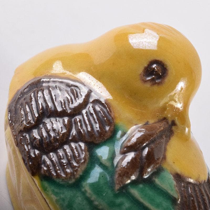 茶道具　平安竹泉造　黄交趾鳥　香合　共布共箱　V　R8622