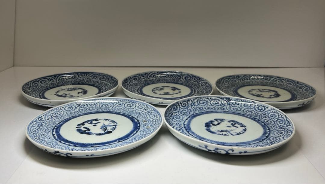 江戸後期　古伊万里　蛸唐草七寸皿5枚　直径約19㎝　東Y7-1208☆2Fトヒオ