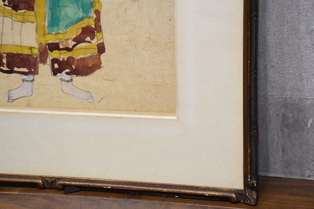 DIC41 真作保証 小川博史 インドの人形 肉筆 水彩画 額装 共シール