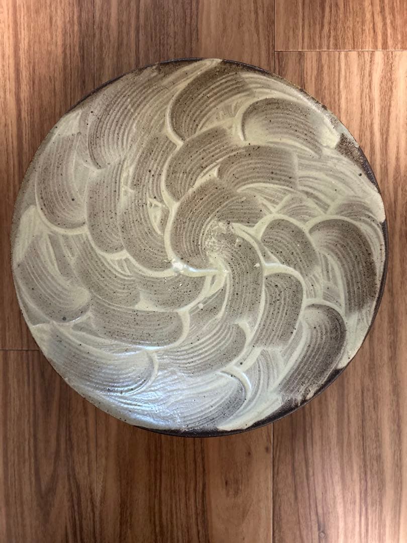 島岡達三　刷毛目大皿　益子焼　民藝　濱田庄司