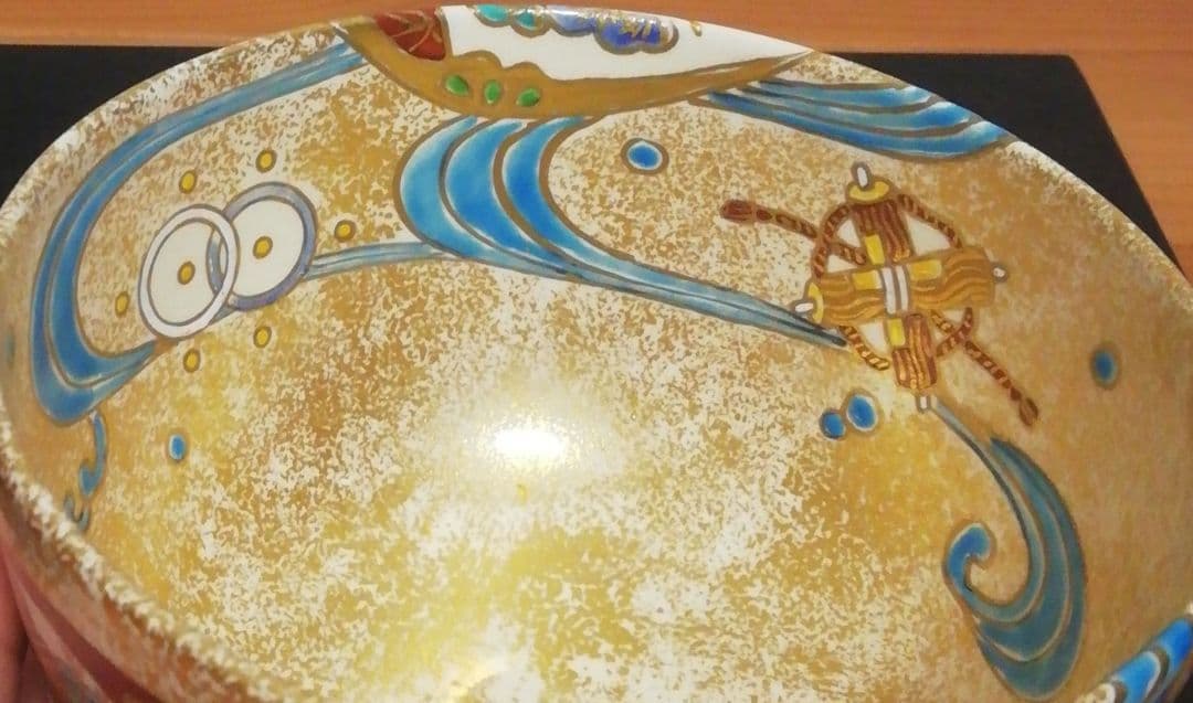 西村利峰作　京焼　金砂子　貝合絵　流水　茶碗　共箱　茶道具