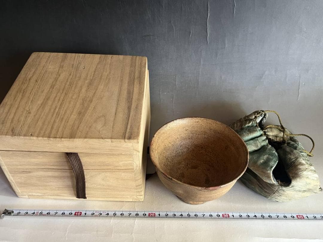 茶碗■時代物 古い土物碗 漆直し有り 堅碗 素焼き 笑窪 仕覆 古玩 骨董品■