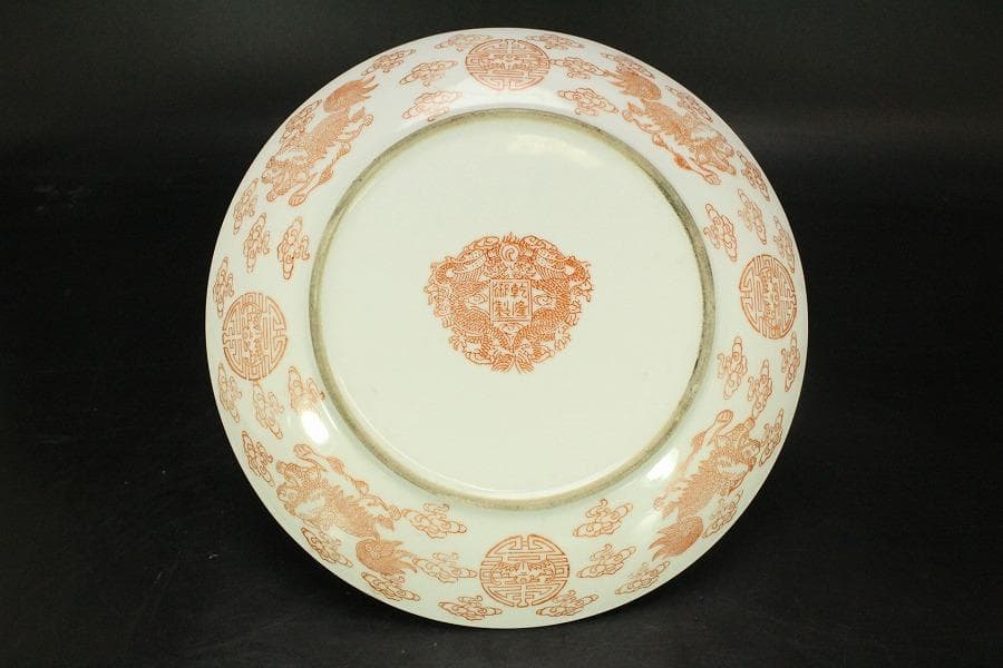 中国美術 色絵 草花紋 盤 φ21.5cm 乾隆年製(LC261)