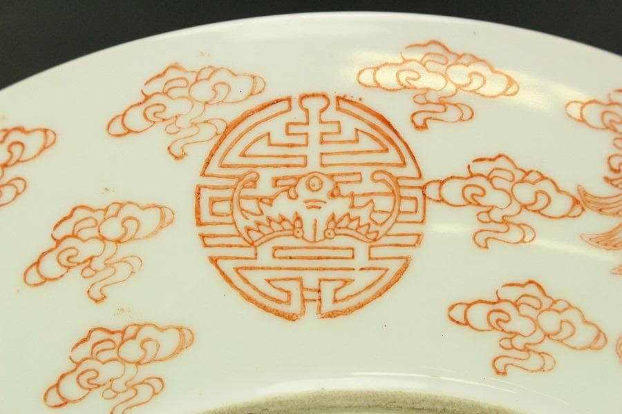 中国美術 色絵 草花紋 盤 φ21.5cm 乾隆年製(LC261)