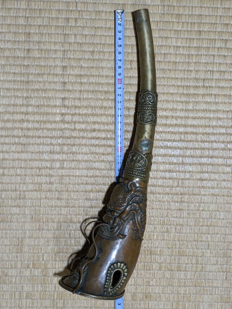 ♦中国 清時代末 古美術 古楽器 唐金 龍文 喇叭 コレクション 骨董品