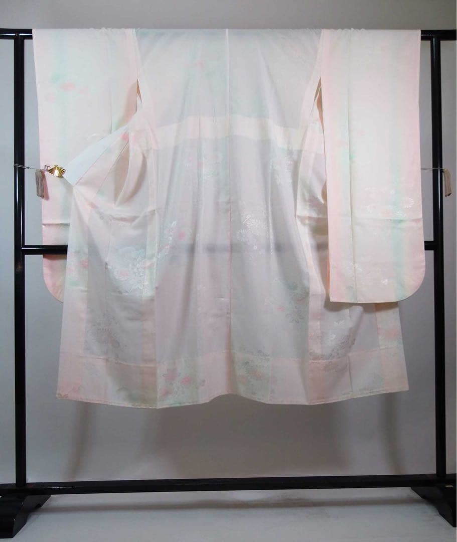 振袖　色無地　(アクアマリン色)と洗える長襦袢の2点セット