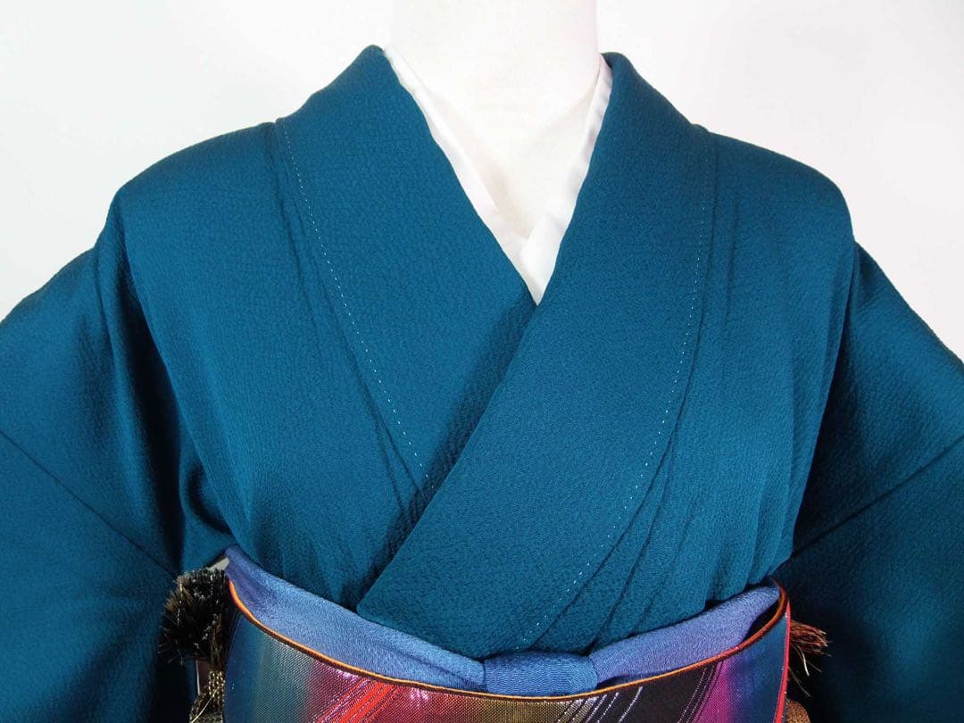 振袖　色無地　(アクアマリン色)と洗える長襦袢の2点セット