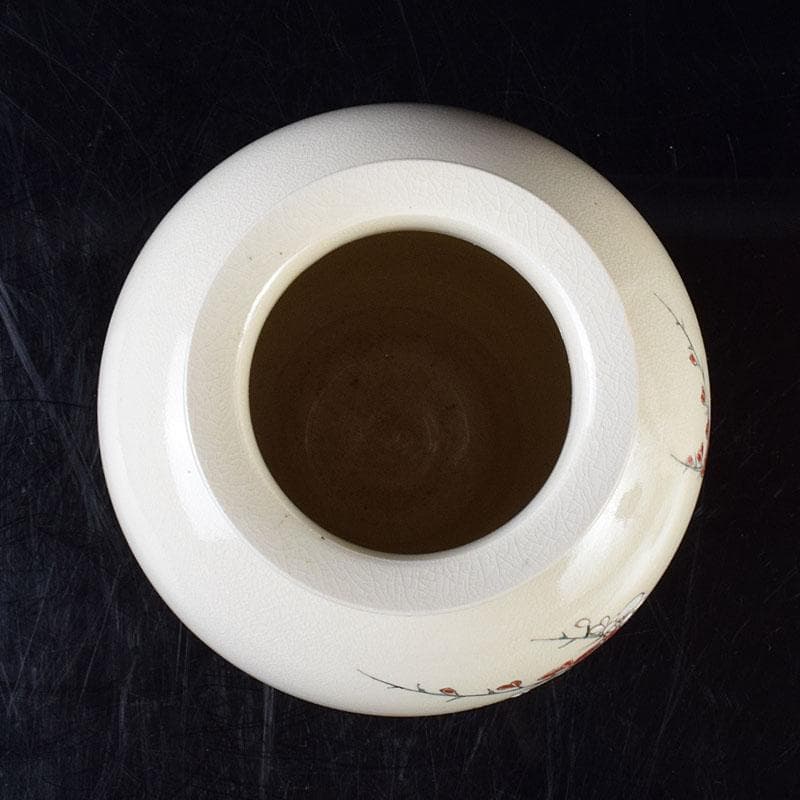 薩摩焼　沈寿官作　色絵　花文　花器　花瓶　時代箱　C R9260