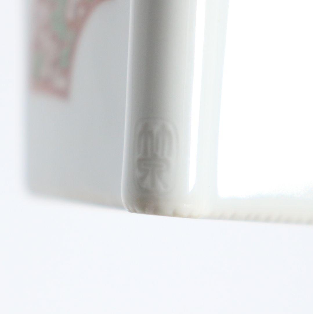 五世 三浦竹泉作 色絵開扇蓋置 共箱 茶道具　V95　1F28