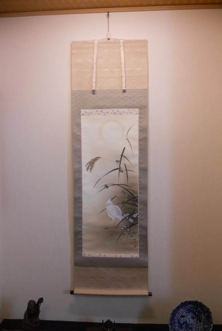 掛け軸 小木曽祥雲 白鷺 絹本 希少 軸装 茶道具 掛軸 美品 です。