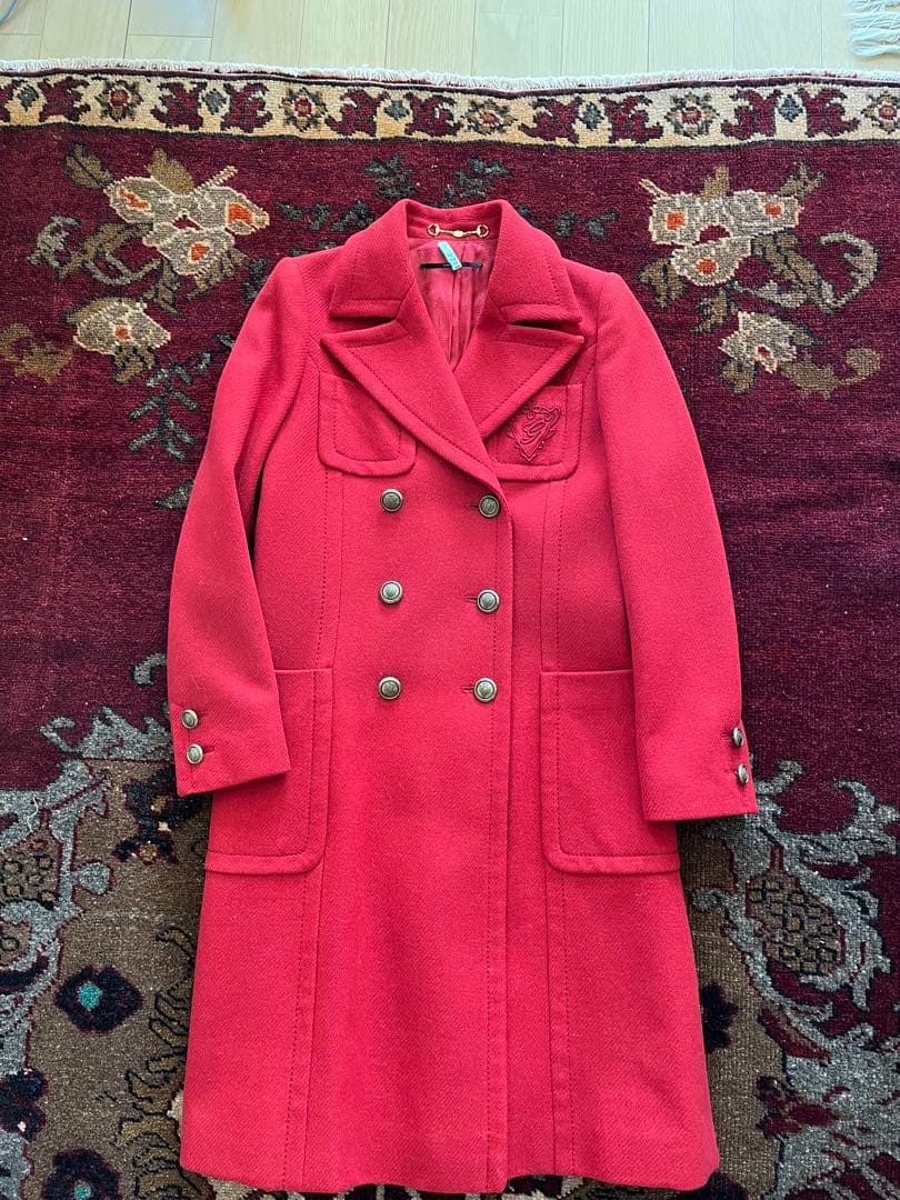 GUCCI 上質ウール　チェスターコート　ピーコート　38 赤　刺繍