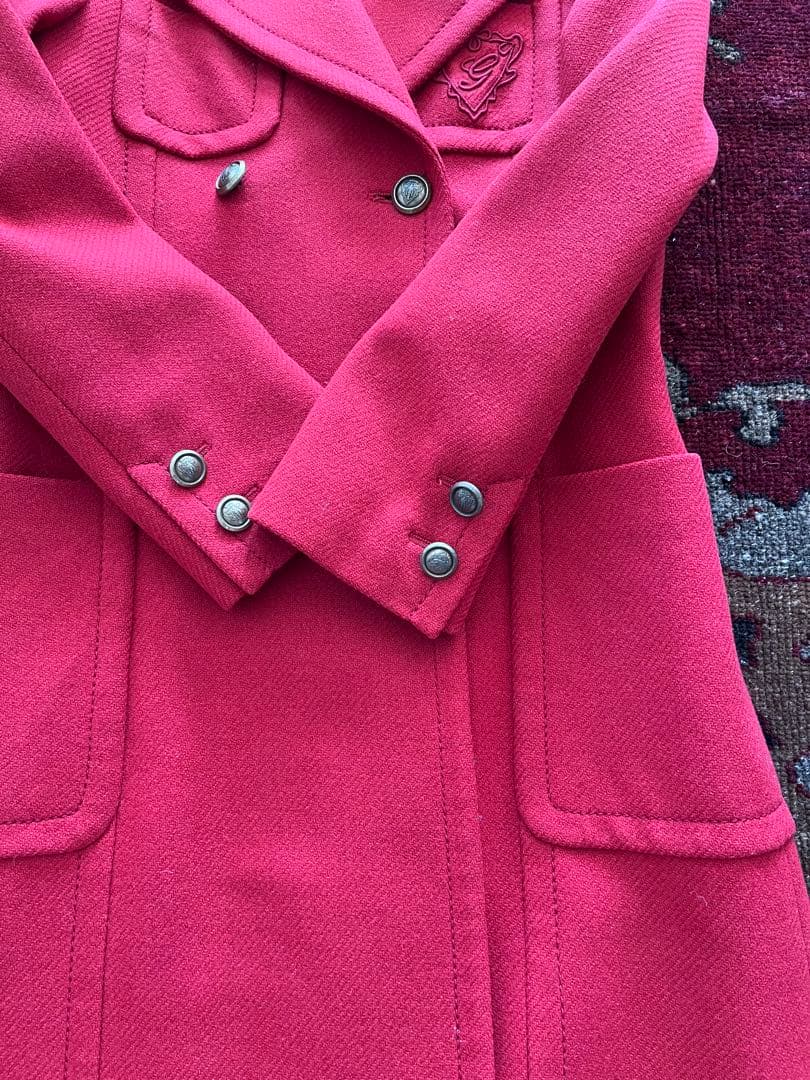 GUCCI 上質ウール　チェスターコート　ピーコート　38 赤　刺繍