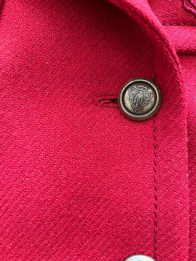 GUCCI 上質ウール　チェスターコート　ピーコート　38 赤　刺繍