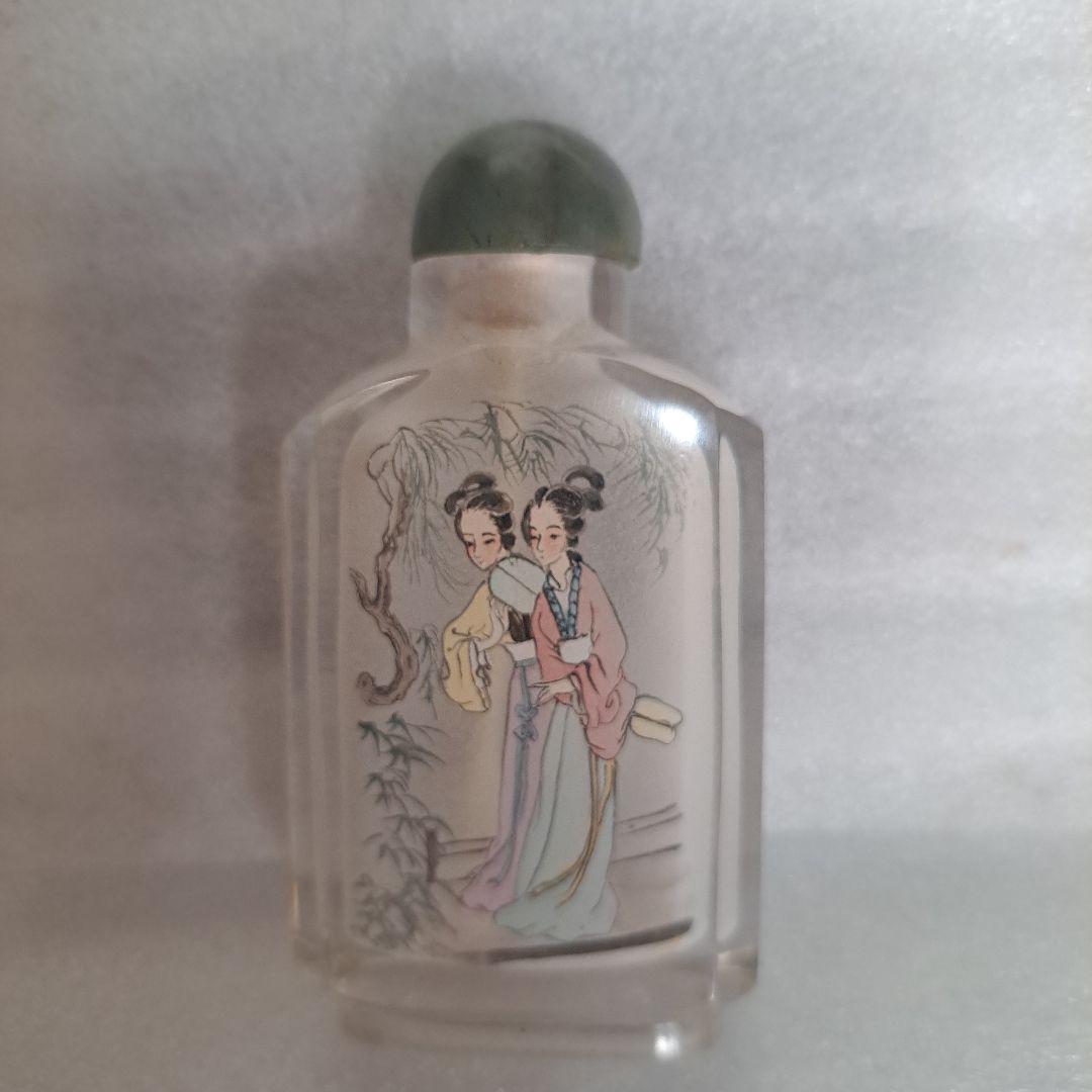 中国　硝子内絵細密技巧　美人内絵文　硝子内絵鼻煙瓶
