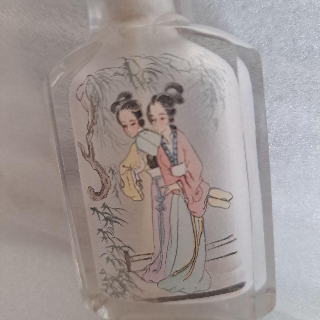 中国　硝子内絵細密技巧　美人内絵文　硝子内絵鼻煙瓶