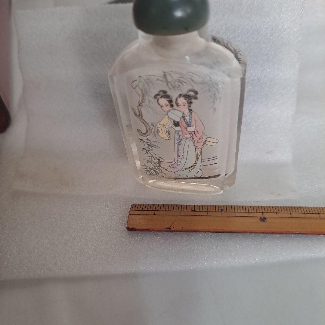 中国　硝子内絵細密技巧　美人内絵文　硝子内絵鼻煙瓶