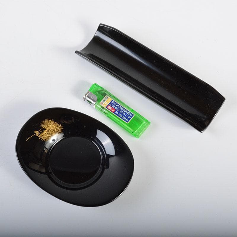 輪島塗　角野岩次　飛花沈金　小判形　茶托　おしぼり置き　2点　D　R4525