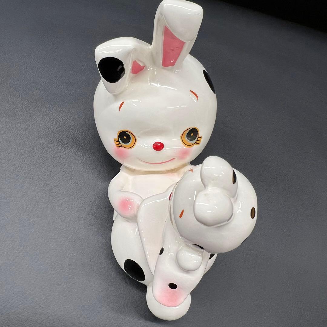 B2【used】内藤ルネ　うさぎの親子　陶器　置き物　昭和レトロ　貯金箱