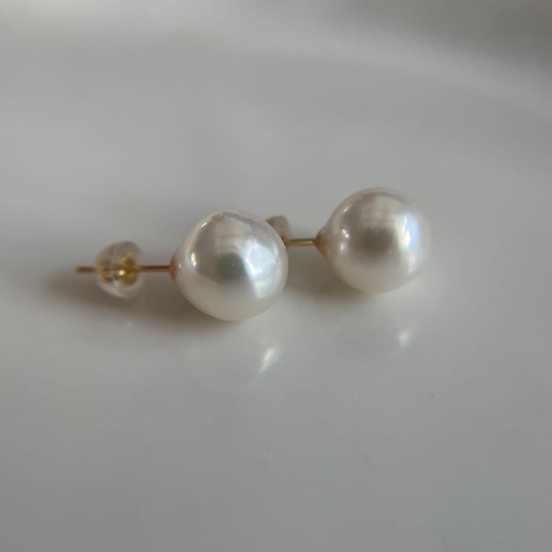 宇和島産 あこや本真珠 越物 バロックパール ピアス K18製　イエローゴールド