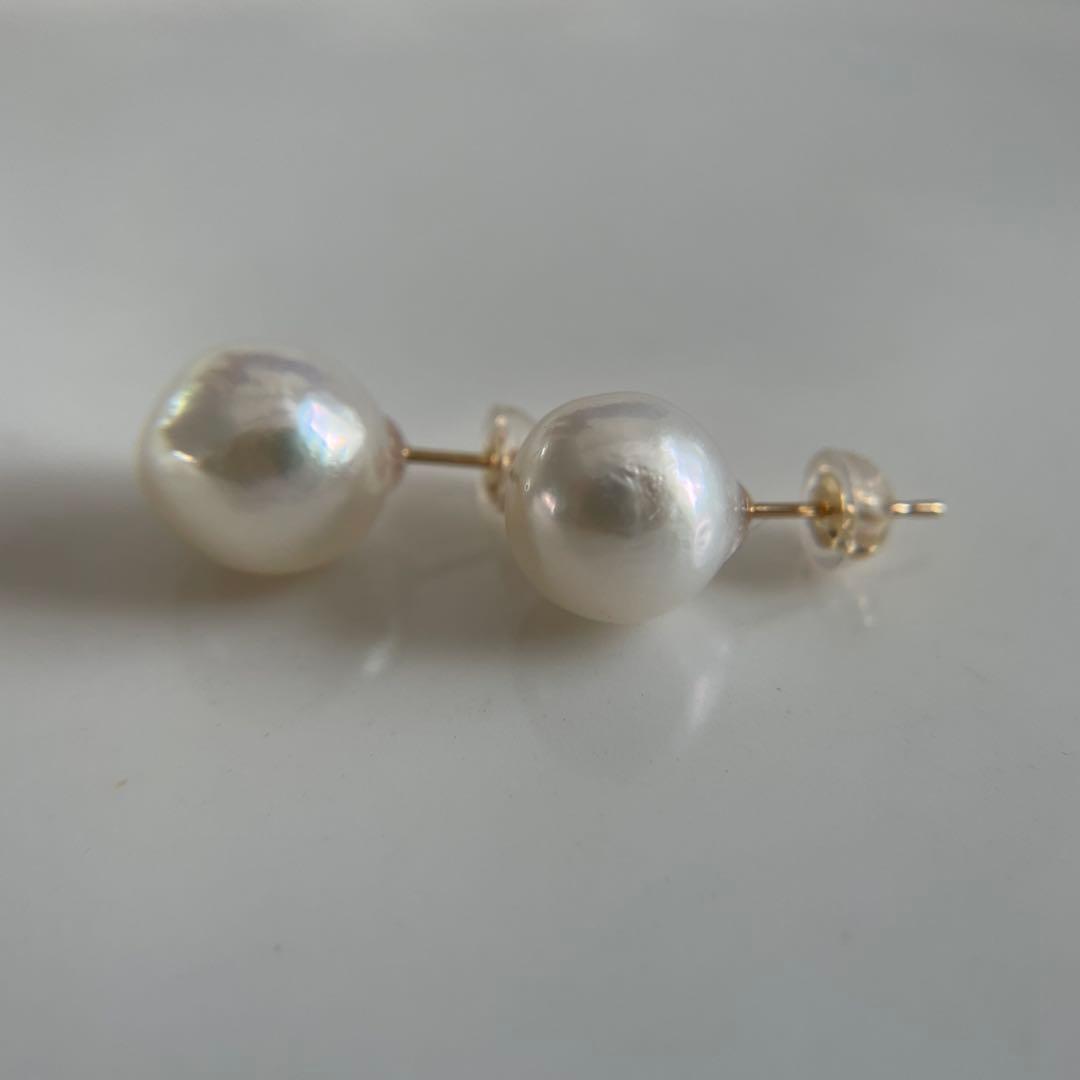 宇和島産 あこや本真珠 越物 バロックパール ピアス K18製　イエローゴールド
