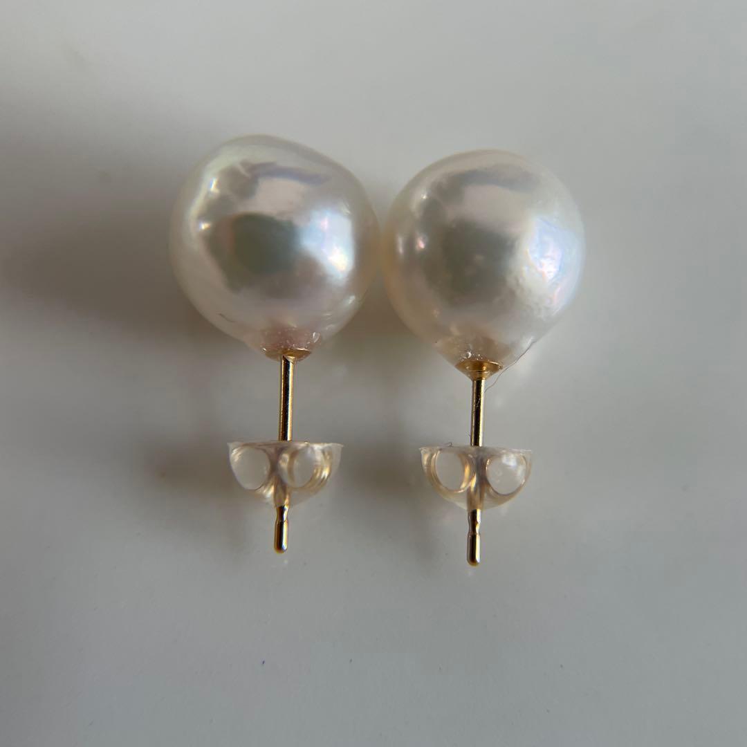 宇和島産 あこや本真珠 越物 バロックパール ピアス K18製　イエローゴールド