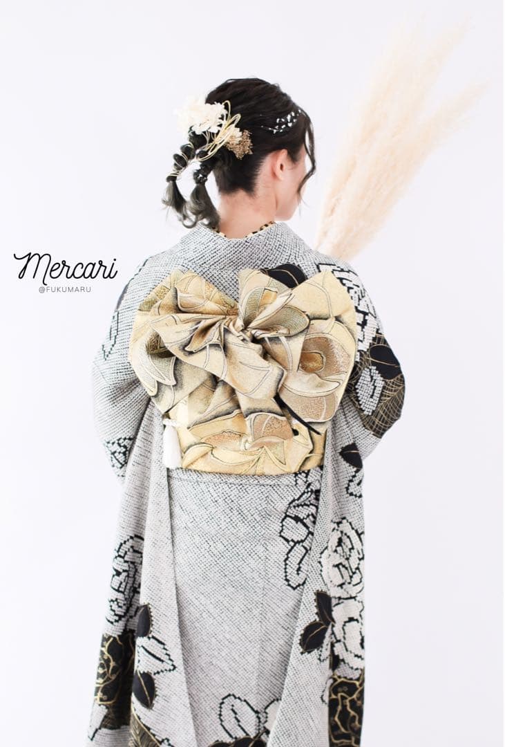 阪急百貨店　振袖　総絞り　薔薇　黒　フルセット　正絹